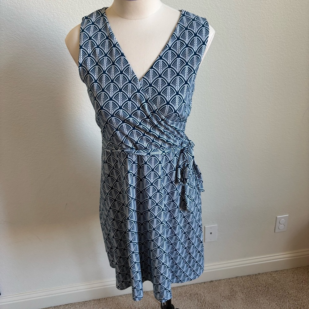 Teal sleeveless faux wrap dress
